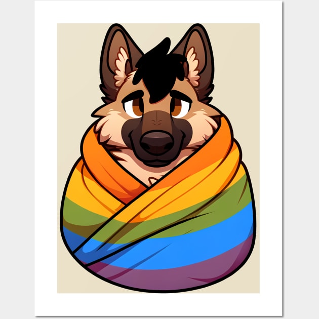 Comfy Womfy Furry Pride German Shepherd LGBTQ Rainbow Wall Art by Blue Bull Bazaar